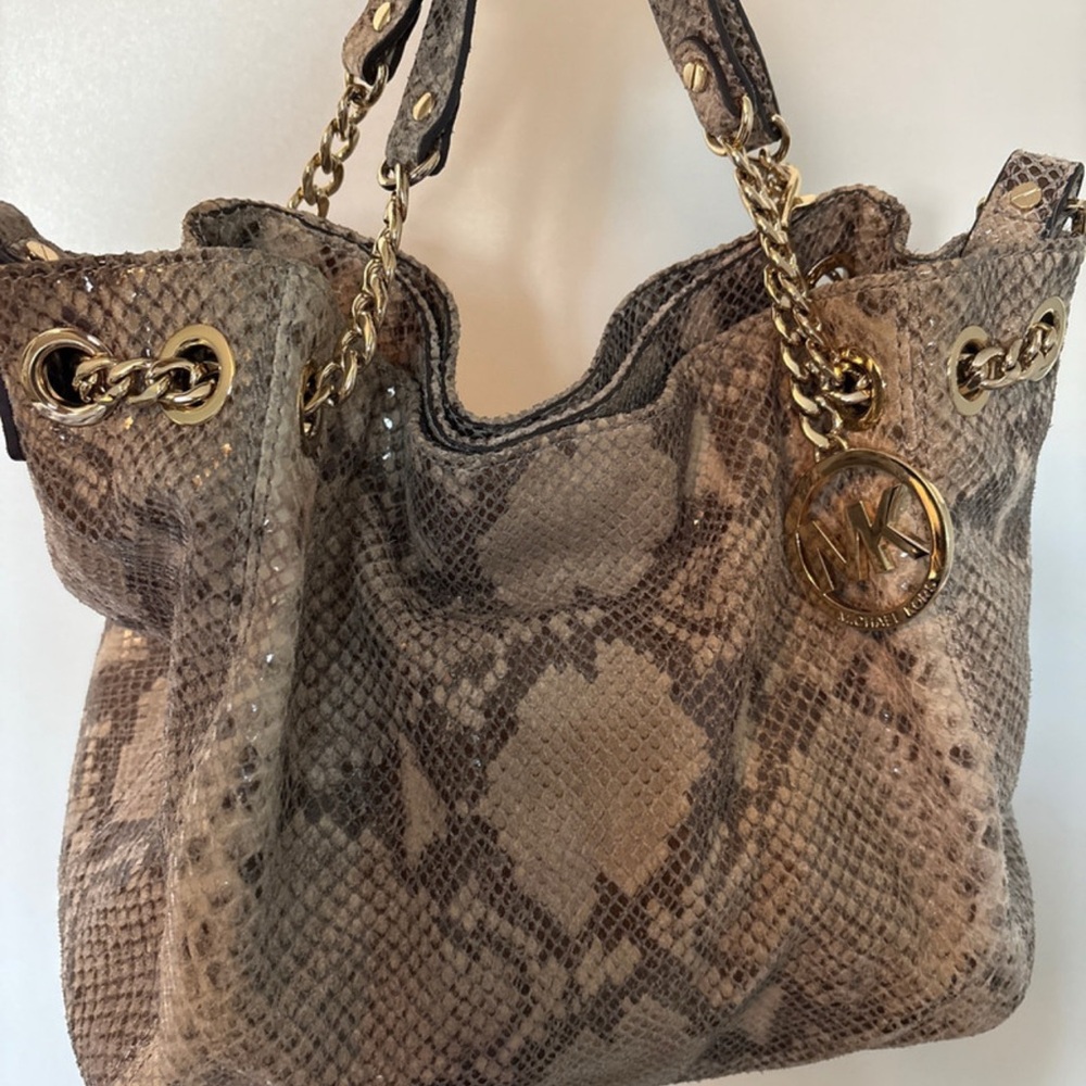 Michael Kors Tan Snake Print Shoulder Bag